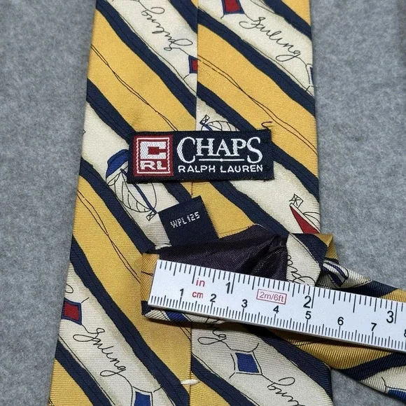 Vintage Chaps Ralph Lauren Sailboat Silk Tie Yellow Nautical USA 57x3.7in NOTE - Picture 4 of 8